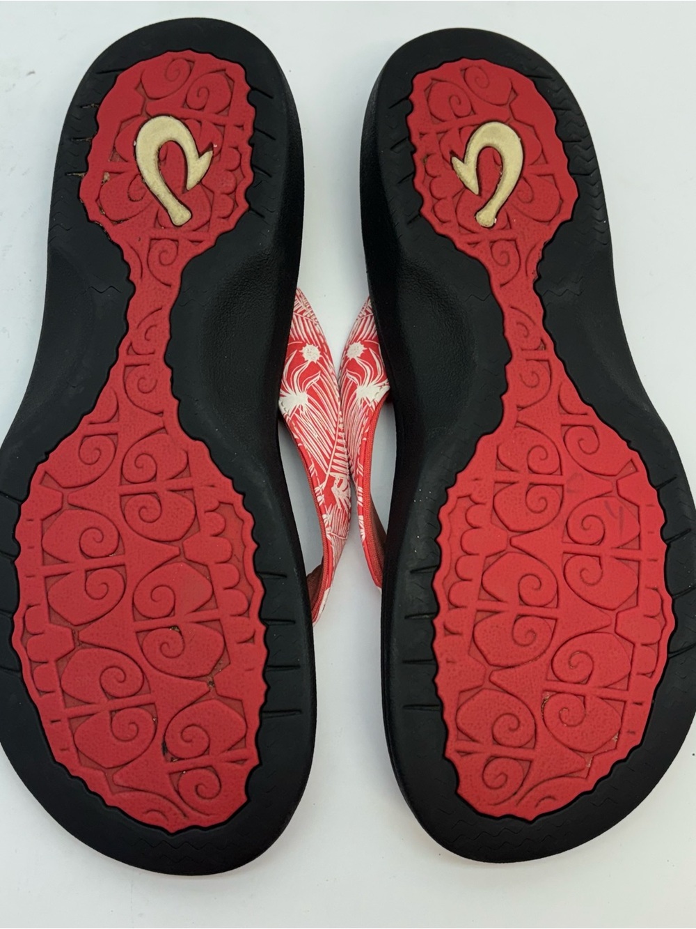 OluKai 'Ohana Women's Sandals Size 8.5 Lehua Flower Onyx Red Flip Flop Beach - Picture 6 of 7